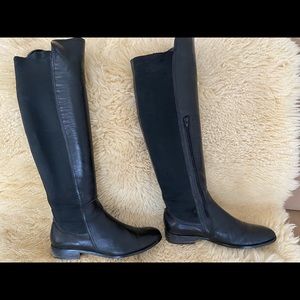 Half and half black leather riding boots